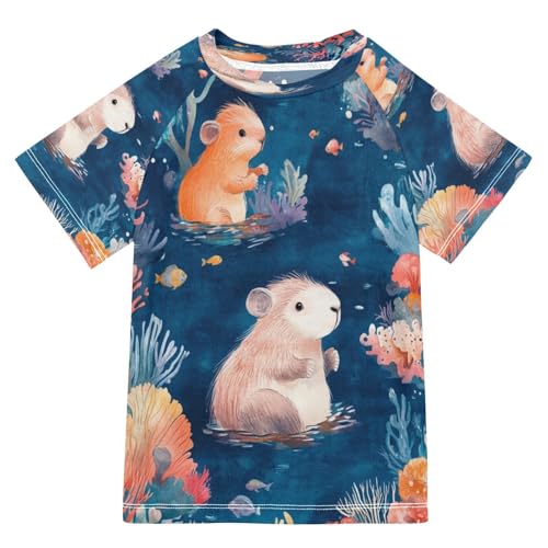Kids Swimsuit Capybara Cute Sea Sunscreen T-Shirts Swimwear Sets UPF 50+