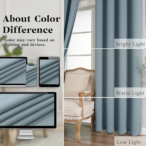 Image of Simplebrand Stone Blue Extra Long 10ft Curtains for Patio 120 Inches Long 2 Panels Set, Room Darkening Light Blocking Solid Thermal Insulated Energy Saving Grommet Noise Reducing Curtains, 50 Wx120 L
