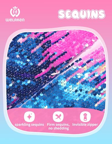 Image of WELAKEN Girls Ombre Sequin Dress Sparkly Fancy Short Puff Sleeves Gradient Party Dress