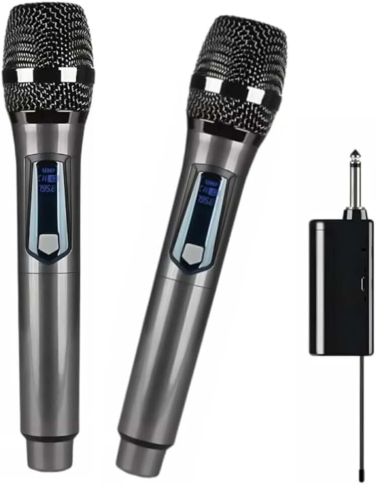 Kit 2 Microfone Duplo Sem Fio Profissional Uhf Recarregavel Dinamico, Karaoke Para Festas, Eventos, Aulas, Palestras, Igreja