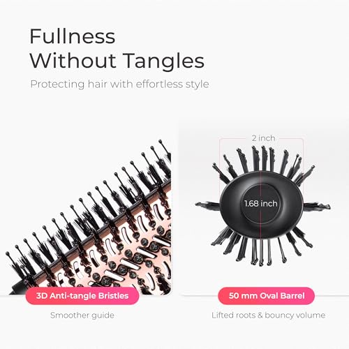Image of TYMO Hair Dryer Brush Blow Dryer Brush in One, 4 in 1 Ionic Hairdryer and Styler Volumizer with Oval Titanium Barrel, Hot Air Straightener for Smooth Frizz-Free Blowout, Gold, 2 Inch