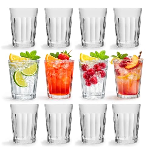 Murago - 12er Set Trinkgläser Matteo ca. 250ml - Gläserset Wassergläser Saftgläser mit Struktur Rillen stapelbar spülmaschinenfest robuste 3mm dicker Glasrand Cocktails für Gastronomie Trinkglas