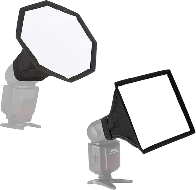 Selens 2Pcs Universal Flash Diffuser Light Softbox Reflector Kit, 30x20cm Rectangular Diffuser + 28x28cm Octagon Softbox with Carry Bag for Photo Studio Portrait Product Photography Speedlight