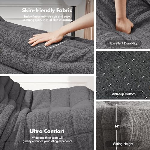 Image of Bean Bag Chair Big Sofa Beanbag Chair for Adults Fireside Chair Bean Bag Lounger with Memory Foam Filled for Home,Apartment or Gaming Venue (Darkgrey Teddy)