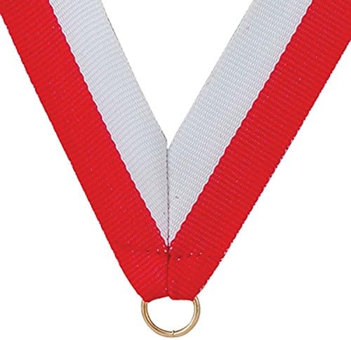 SHOP AWARDS AND GIFTS Medal Award Neck Ribbon, Lanyard with Jump Ring, Grosgrain, Red and White, Pack of 50