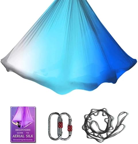 Vista 16 de Hamaca aérea de yoga L: 5M W: 2.8M 5.5 yardas, juego de columpio de yoga de seda para pilates con carga de 2000 libras, incluye cadena de margarita