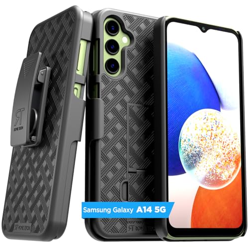 Coque Samsung Galaxy A14 5G antichoc avec béquille de support et clip ceinture noir