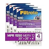 Filtrete 20x25x4, AC Furnace Air Filter, MPR 1550 DP, Healthy Living Ultra Allergen Deep Pleat,...