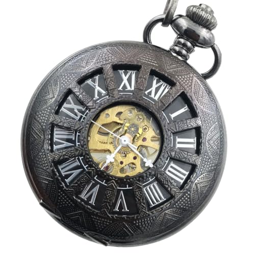 Earth Therapy Dark Windows in Time – Relógio de bolso Steampunk com corrente – Relógio Neo Vitoriano