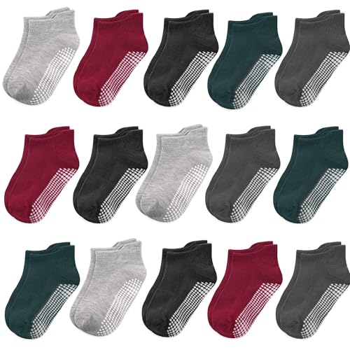 Image of HYCLES 15 Pairs Toddler Socks, Kids Grip Socks for 6-12 Month 1-7 Years Non Slip Ankle Sock for Baby Boys Girls