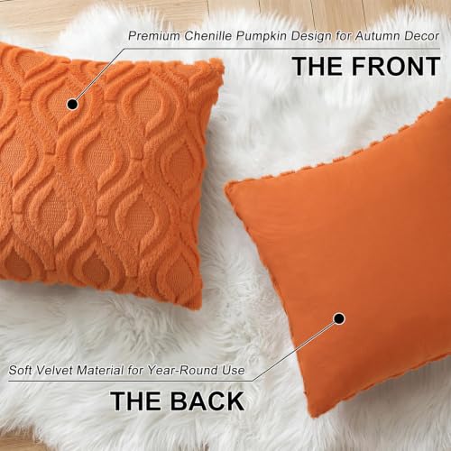 Image of decorUhome Fall Throw Pillow Covers 20x20 Inch Set of 2, Soft Plush Faux Wool Orange Solid Couch Pillow Covers, Accent Farmhouse Neutral Square Pillow Cases for Sofa Bed Living Room
