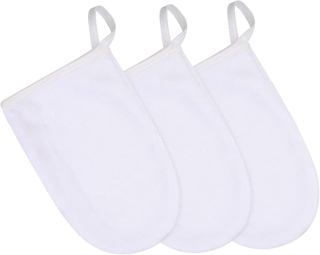 KinHwa Rękawica do mycia, frotte, nadaje się do prania, rękawica do demakijażu, z mikrofibry, miękka i wielokrotnego użytku, 13 cm x 20 cm, 3 sztuki, biała