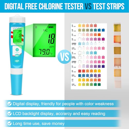7 in 1 Chlorine Meter Digital Chlorine pH Tester Salt pH Meter for Saltwater Pool pH Conductivity for Hydroponic Drink Water TDS Meter YINMIK pH Chlorine Salinity EC TDS ORP Temp Reader for Aquarium by YINMIK - Image 4