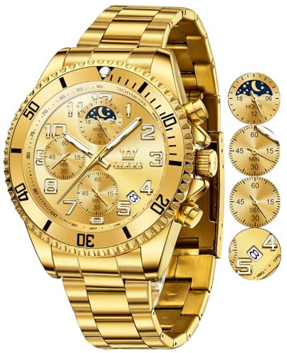 OLEVS Watches for Men Stainless Steel Dress Men Watch with Date Big Face Chronograph Waterproof Luxury Fashion Watch Blue/Black/Gold/Green/Silver Face Relojes para Hombres