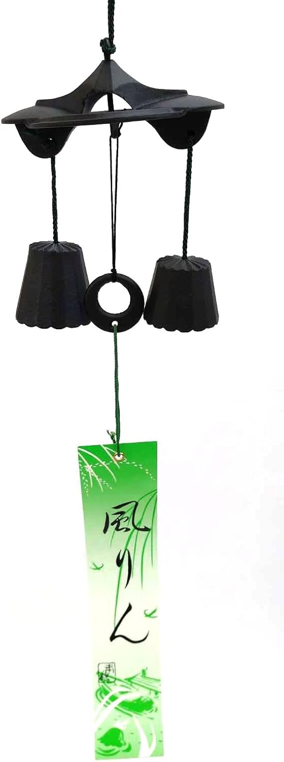 Japanese Cast Iron Wind Chime – Traditional Furin Bell for Garden and Outdoor Decoration, Hanging Temple Bell
