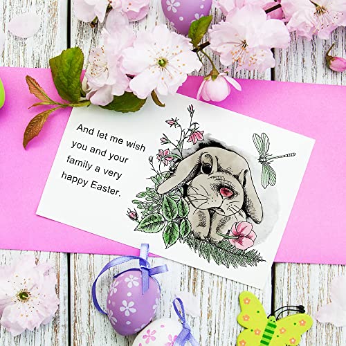 Easter Lop-Eared Rabbit Bunny Background Clear Stamps For Card Making And Paper Craft, Dragonfly Flower Leaves Animal Clear Rubber Stamps For Card Making Decoration And Diy Scrapbooking #TOP4