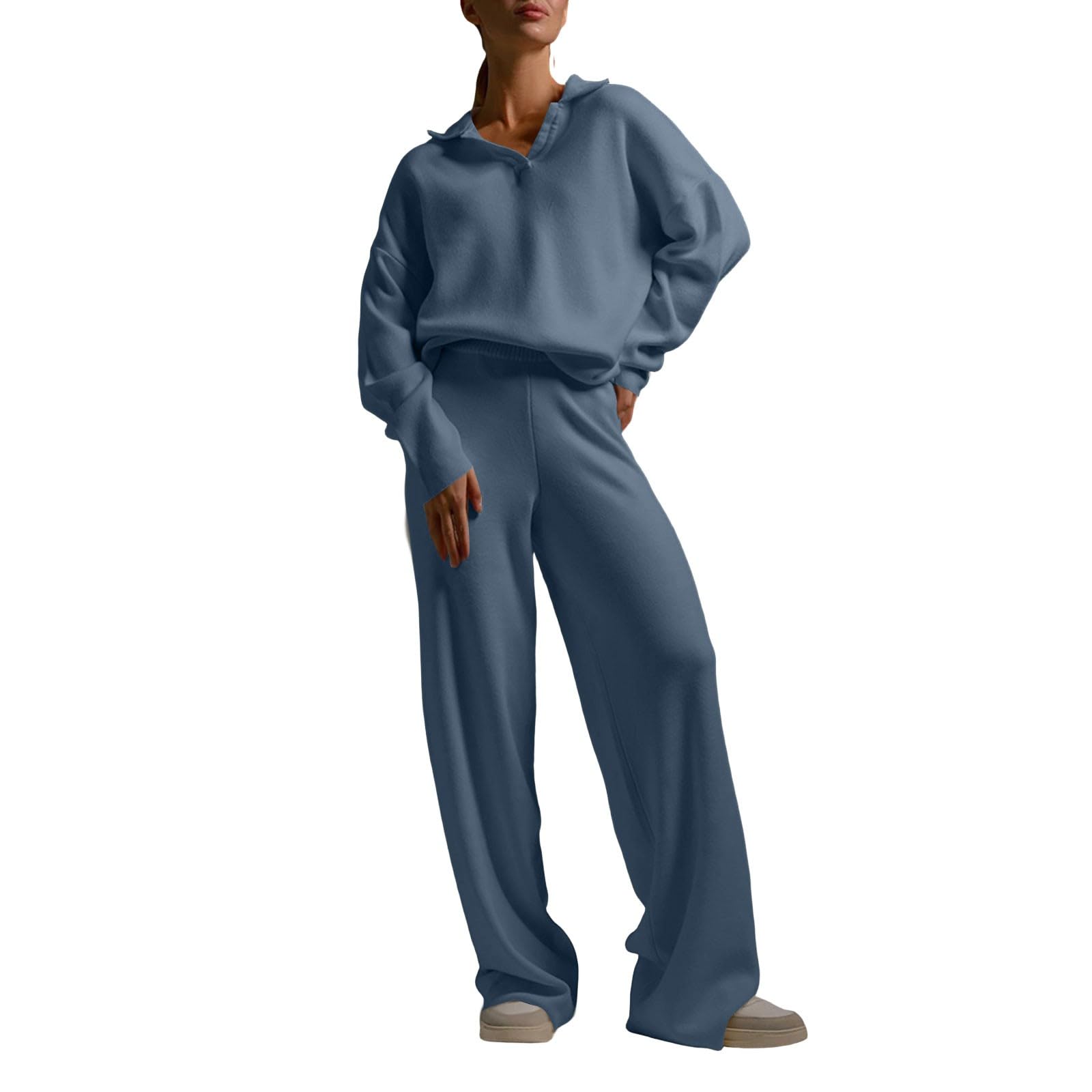 Completi Donna Eleganti 2 Pezzi Completi Sportiva Manica Lunga Scollo a V Tuta Da Ginnastica Completo Palestra Elegante Set Top E Pantaloni a Gamba Larga Tute Per Jogging Yoga Fitness Da Casa Autunno