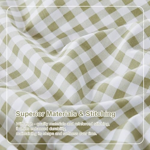 kisswish Gingham Full Sheet Set, Lightweight Super Soft Brushed Microfiber Plaid Bed Sheets with 16" Deep Pocket, 4 Piece Ruffle Farmhouse Bedroom Decor, Sage Green by kisswish - Used condition - Image 5