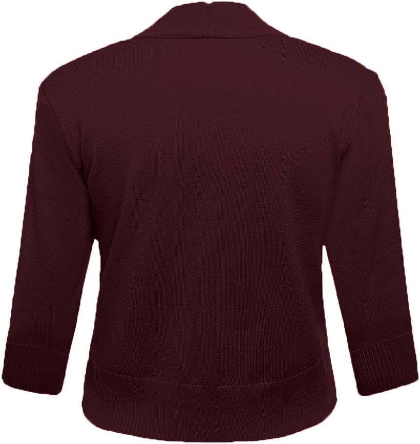 AAMILIFE Women's 3/4 Sleeve Cropped Cardigans Sweaters Jackets Open Front Short Shrugs for Dresses - Image 3