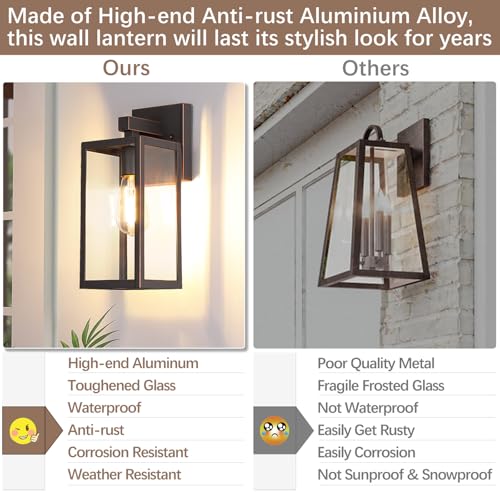 Image of MAXvolador Outdoor Wall Light Fixture, Exterior Waterproof Wall Lantern | Porch Wall Sconce Oil Rubbed Bronze, Anti-Rust, E26 Socket, Clear Glass, Outside Wall Mount Light, Front Door Lighting