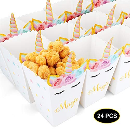 24pcs Popcorn Boxes Rainbow Unicorn Design Treat Box Popcorn and Candy Containers