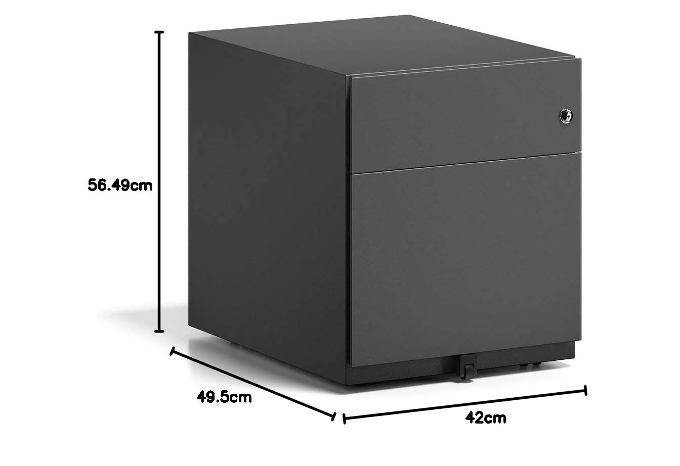 BISLEY Rollcontainer Note mit Griffleiste, 1 Universalschublade, 1 HR-Schublade, Metall, 633 Schwarz, 56.5 x 42 x 49.5 cm