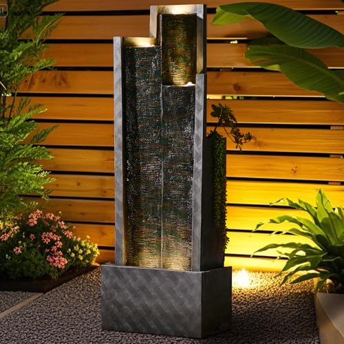 Sunlinua 49.6H Modern Outdoor Water Fountain with LED Light Garden