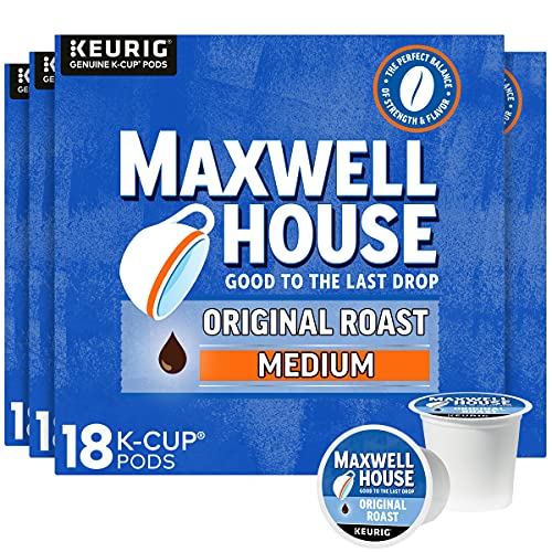Maxwell House Original Roast Medium Roast K-Cup Coffee Pods 72 Total, Pack of 4 (18 in each pack)