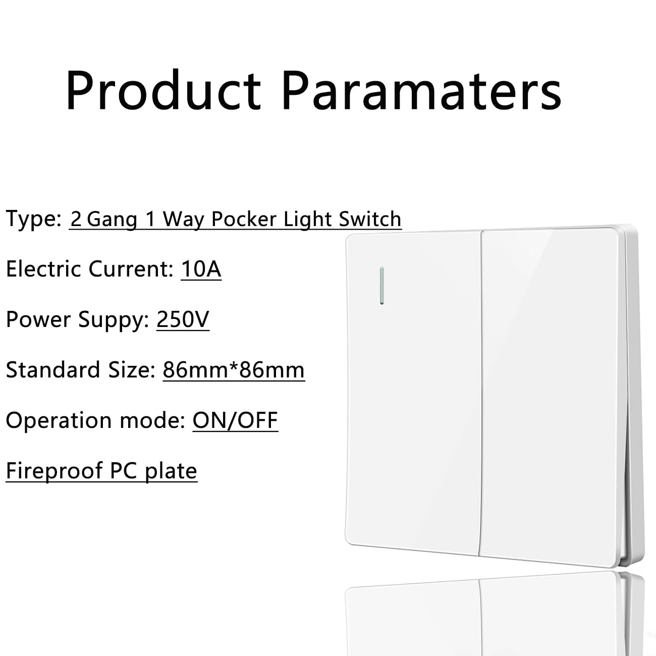 ZFQ Big Rocker Button Switch White Wall Panel Electrical Double Light Switch, 2 Gang 1 Way, 10A 250V - Image 3