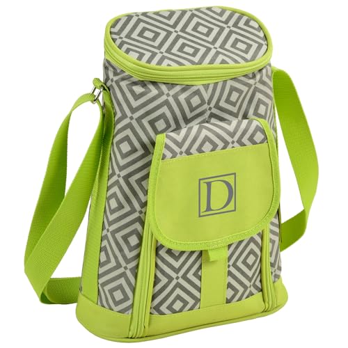 Picnic at Ascot Personalized Monogrammed Stylish 2 Bottle Insulated Wine Tote Bag with Cheese Board, Knife and Corkscrew