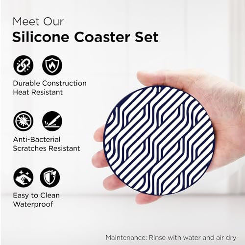 Image of The Better Home Coasters Set of 6 | Dining Table Decor Accessories | Silicone Drink Coaster Set | Attractive Design | Includes Holder | Home & Office | Multiple Colors