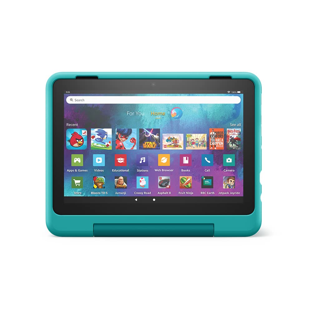 Amazon Amazon Kid-Friendly Case for Fire HD 8 tablet | Only compatible with 12th-generation tablet (2022 release), Hello Teal