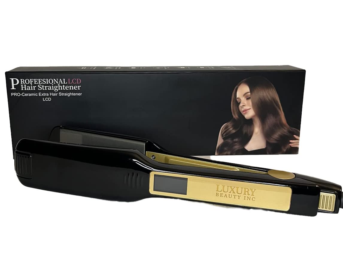 Luxury Beauty INC Professional 1.75-Inch-Wide Nano-Titanium Flat Iron Hair Straightener with Digital LCD Display Dual Voltage Instant Heating Curling Iron