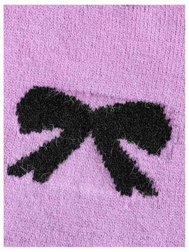 Image of BEAUDRM Girl's Cute Bow Sweater Crew Neck Long Sleeve Drop Shoulder Loose Pullover Tops