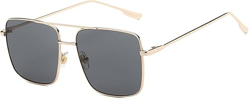 Gafas de sol cuadradas de gran tamaño para mujeres y hombres, doble puente de metal, lente de espejo plano