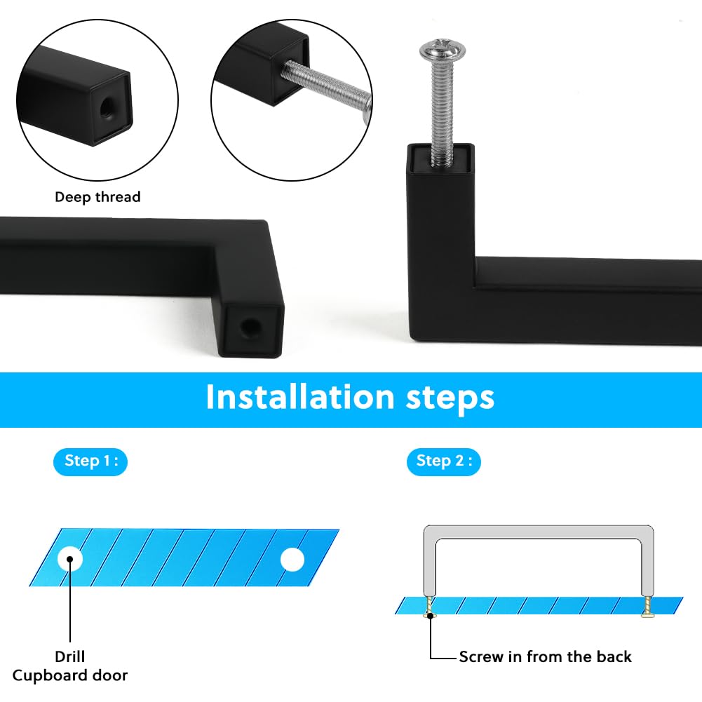 flintronic 12 Piezas 128mm Armario Tiradores, Cocina en Forma de T Negro Tiradores, Tiradores de Armario, Manijas de Puerta de Cajón de Cocina, para Oficina Gabinete Empotrado Con 28 Tornillos
