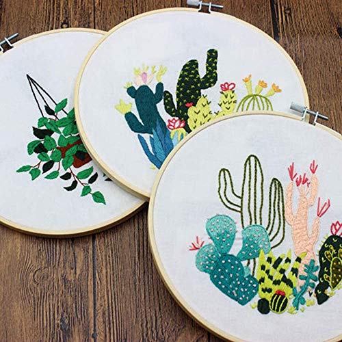 Y-BOX Embroidery Starter Kit with Pattern,Full Range of Stamped Embroidery Kits with 1 Pcs Embroidery Cloth with Pattern,1 Pc Bamboo Embroidery Hoop,Color Threads Tools Kit (Style 12)