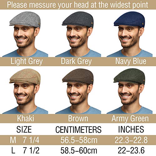 Men's Herringbone Flat Newsboy Hat 50% Wool Blend Tweed Gatsby Cabbie Ivy Classic Golf Cap Army Green #TOP6