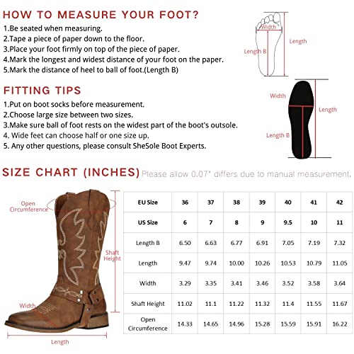 Shesole Womens Square Toe Cowgirl Cowboy Boots Wide Calf Fashion Western Shoes Brown Us 9.5 #TOP5