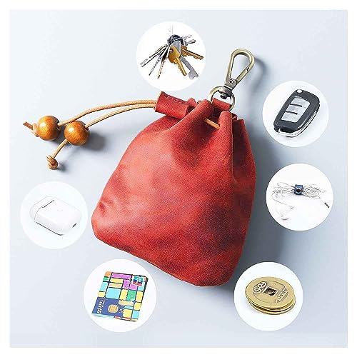 1Pcs Leather Vintage Drawstring Coin Purse,Retro Nordic Portable Coin Purse Medieval Belt Pouch Mini Pouch Coin Organizer Drawstring Small Hanging Bag Key Bag for Men and Women (Red)3