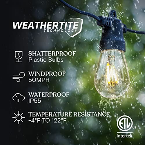 Brightech Ambience Pro – Solar Power Remote Control Outdoor String Lights With Edison Bulbs – Shatterproof, Commercial Grade Led Waterproof Patio Lights – 1W, 3,000K, Non-Hanging, 27 Ft #TOP3