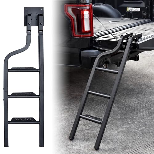 KEWISAUTO Foldable Pickup Truck Tailgate Ladder 42 Heavy Duty Universal Folding Tailgate Step Ladder for Ford F150 Dodge RAM 1500 etc. Pickup Truck Accessories