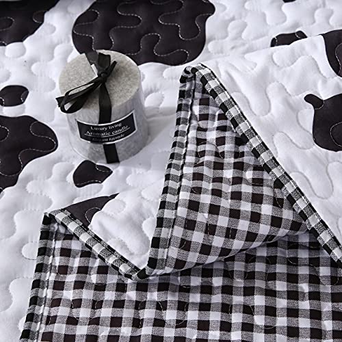 Perfemet Black And White Cow Print Quilt Set Reversible Bedroom Decorations For Kids And Teens Machine Washable Bedspread Set(Queen,1 Quilt + 2 Pillow Cases) #TOP3