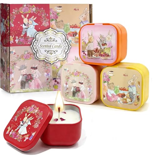 Geschenke für frauen Duftkerze Set,4 Duftkerzen,Raumduftkerzen aus natürlichem sojawachs, ideal als geschenk für frauen, mama, freundin, Valentinstag oder Muttertag