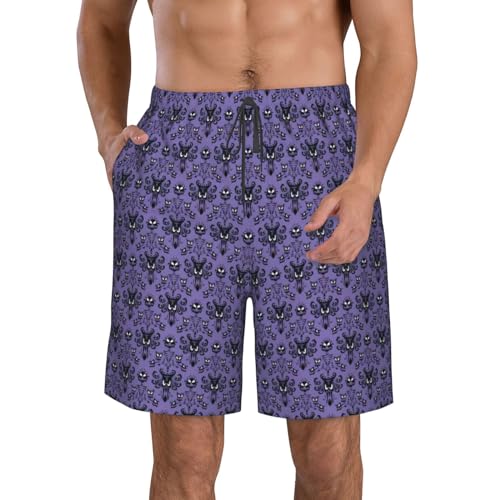 Haunted Mansion Print Men's Swim Trunks | Quick Dry Drawstring Beach Shorts