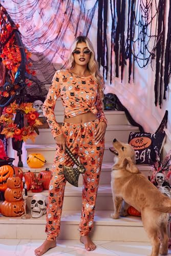 Image of Ekouaer 2 Pack Pajama Sets for Women,Long Sleeve Top With Jogger Pants Lounge Set Sleepwear with Pockets