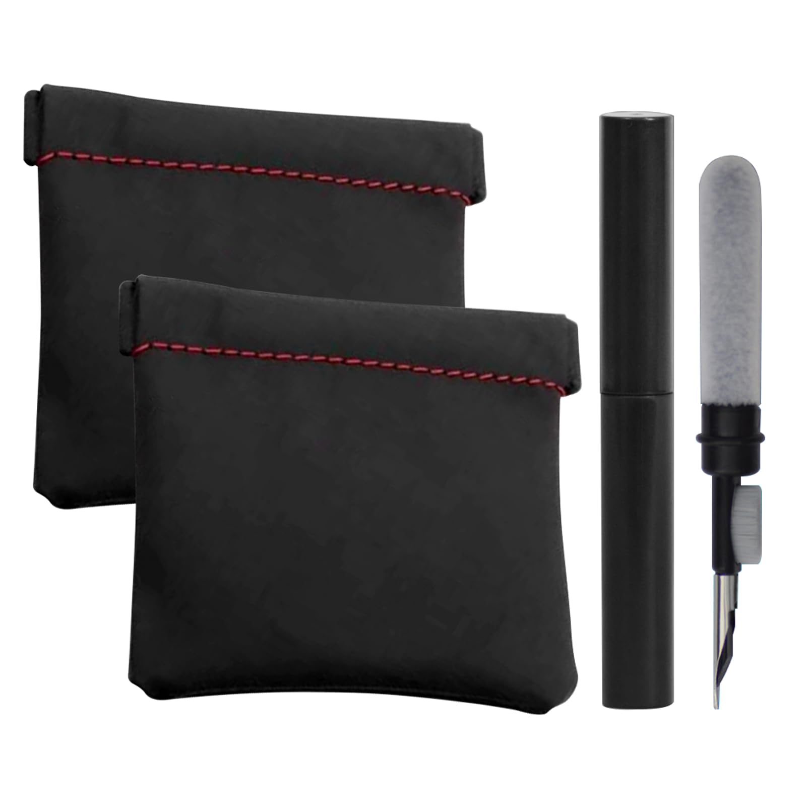 2pcs Earphone Pouch PU Leather Headphone Organizer Bag with 1pc Earphone Cleaning Pen, for Storing Headphones Coins, Keys