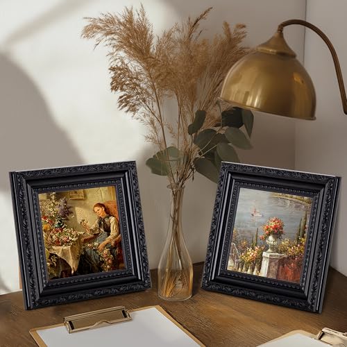 Image of eletecpro 4x4 Vintage Picture Frame, Glass Cover, Black, 2-Pack | Display Photo 4x4, Tabletop Decor