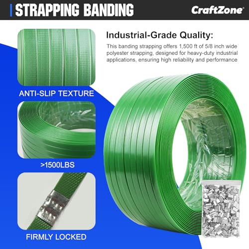 Image of Banding Strapping Kit | Pallet Strapping Kit with Tensioner Tool | Heavy Duty Banding Tool 1500lbs Break for Banding Bulky Items Warehouses|Factories | 5 /8 inch W*1000' L Poly Strapping|100 Seals