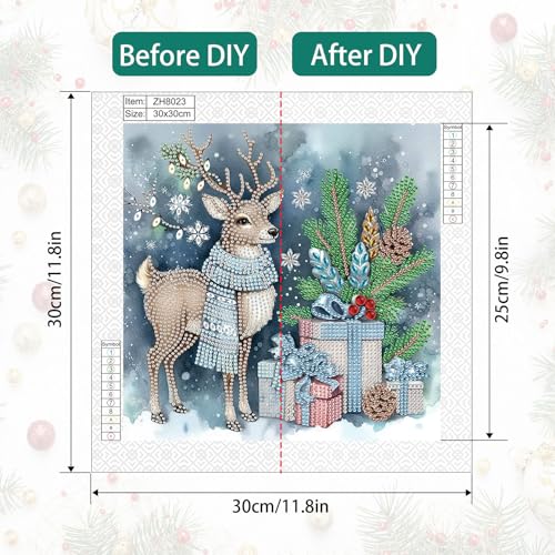 Image of Elk Deer Christmas Diamond Art Painting Kits for Adults, 5D Special Shape Diamond Art Kits for Beginners, Crystal Rhinestones Diamond Painting for Home Wall Christmas Decoration Gift 11.8x11.8 inch